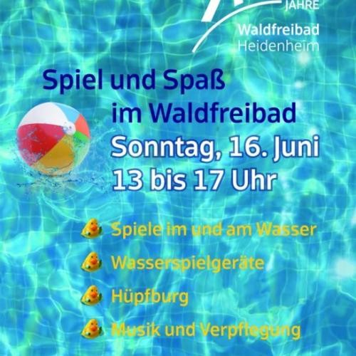 Poster mit Wasser und Wasserball sowie Infos zur Feier 70 Jahre Waldfreibad
